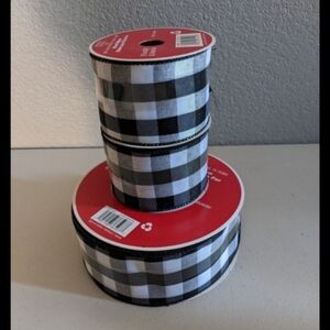 Black White Stripped Plaid Wired Craft Ribbon DIY Decor Holiday